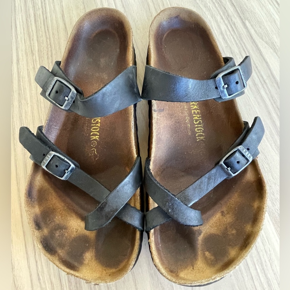 Birkenstock Black Leather Cross-Strap Sandals